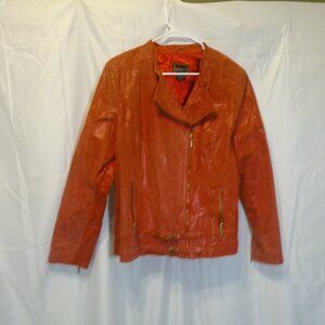 Bradley Bayou Moto Jacket Rust Leather Textured Design Zip Pockets Lined Size XL